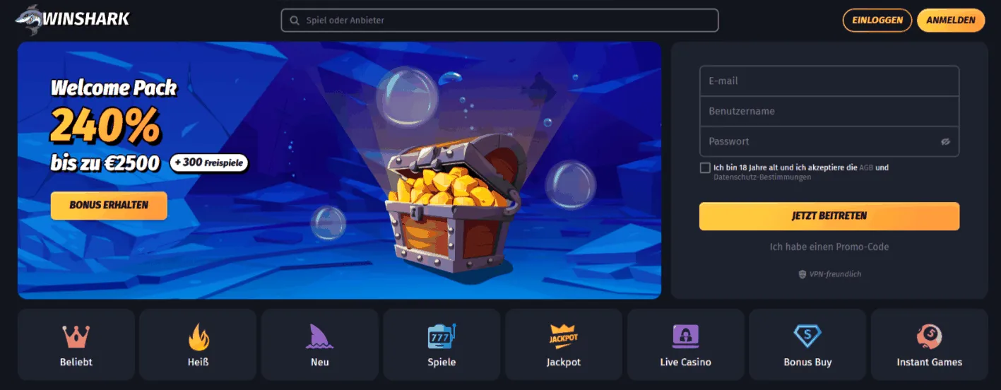 Winshark Casino Startseite