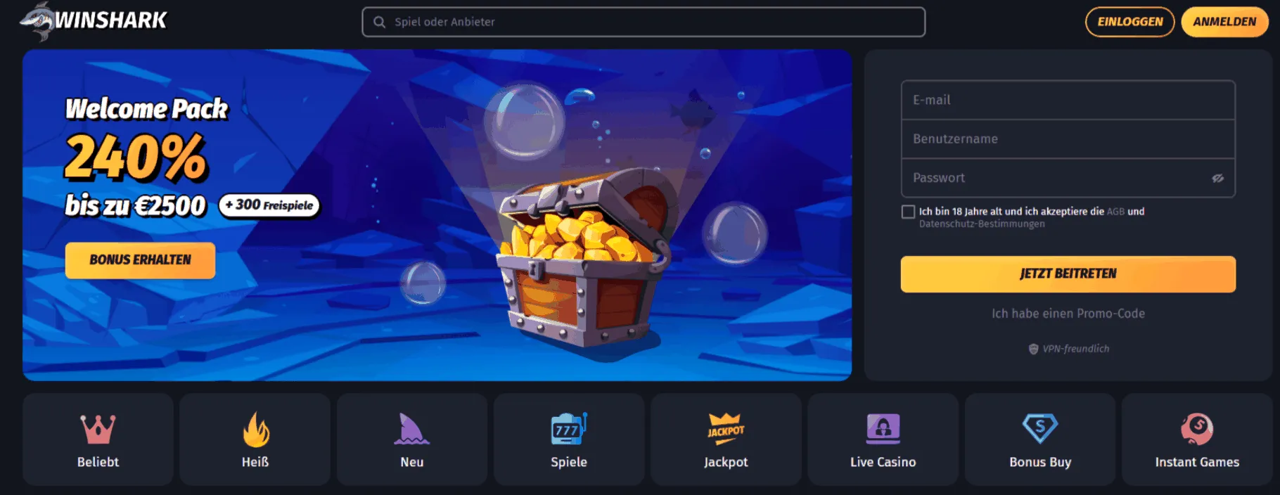 Winshark Casino Startseite